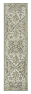 lot 48 image: ALLEN  ROTH. Brookford 2 x 8 Wool Ivory Soft Green Medallion Oriental Runner