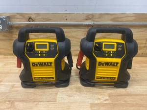 lot 105 image: DEWALT Lot of 2-  1400 Peak Amp Portable Car Jump Starters with Digital Compressor