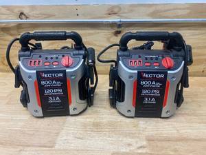 lot 106 image: VECTOR Lot of 2-  800 Peak Amp Jump Starters, 120 PSI Air Compressor, Three USB Charging Ports, Rechargeable