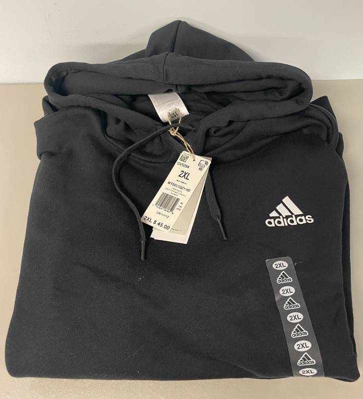 lot 19 image: Adidas Feel Cozy Pullover Fleece Hoodie Black Mens Size 2XL. 