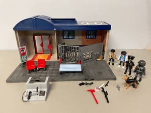 lot 43 image: Playmobil Police Station Jail Cell Set with Figurines, Dog and Accessories