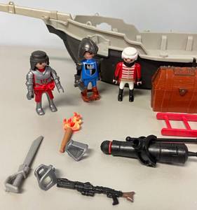 lot 44 image: Playmobil Pirate Ship and Castle Playsets-Incomplete