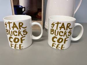 lot 58 image: Furio Coffee Carafe and 2 Starbucks Mugs