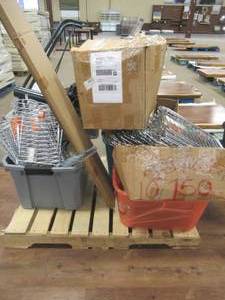 Mixed Pallet of Pegboard Display Shelves and Price Tag Holders and More.