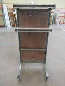 Rolling Retail Fixture With Peg Board and Shelving (26 x 35 x 57 12 Tall).