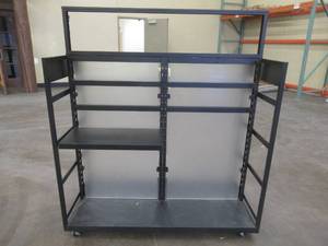 Rolling Retail Fixture With Frosted Backing and Shelving (56 x 27 x 63 Tall).