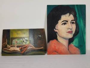 lot 50 image: 2 Oil on Board Paintings