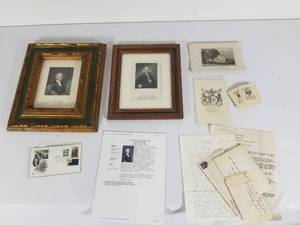 lot 72 image: Thurber & Trumbull 2 Framed Prints 1 Postage & Ephemera