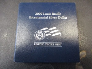 9. 2009 Louis Braille Bicentennial Commemoratrive Silver Dollar in OGP wCOA