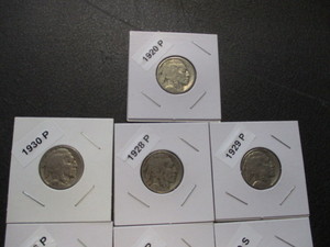 10a.Lot of (10) Buffalo Nickels including 1920-P, 28-P, 29-P, 30-P, 30-S, 34-P, 35-P, 36-P, 36-D, 37-P
