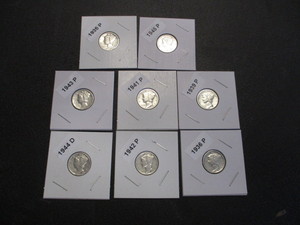 14. Lot of (8) Mercury Silver Dimes including the dates of 1935-P, 36-P, 39-P, 41-P, 42-P, 43-P, 44-D and 45-P