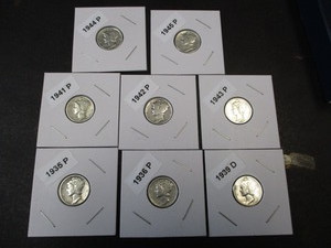 17. Lot of (8) Mercury Silver Dimes including the dates of 1935-P, 36-P, 39-D, 41-P, 42-P, 43-P, 44-P and 45-P