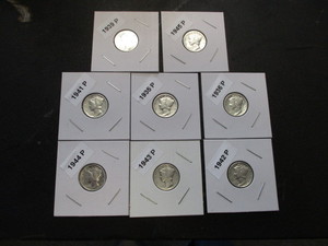 18. Lot of (8) Mercury Silver Dimes including the dates of 1935-P, 36-P, 39-P, 41-P, 42-P, 43-P, 44-P and 45-P