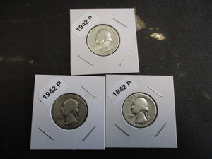 23. Lot of (3) 1942-P Washington Silver Quarters