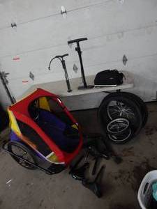 Trek Bike Trailer, Assorted Rims, Tires, Seats, Pumps, Topeak Bike Bag