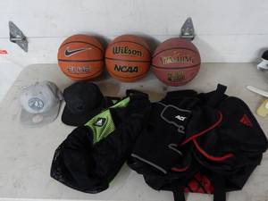 3-Basketballs, 2-Sports Bags & NBA Hats
