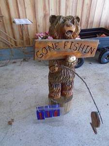 Approx 3 wooden bear fishing statue. As shown.