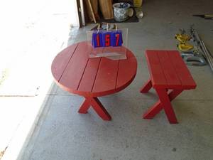 Small redwood Tables. As shown.