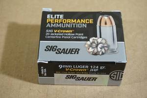 20 Sig Sauer 9mm Luger 115 Gr V-Crown JHP Ammo