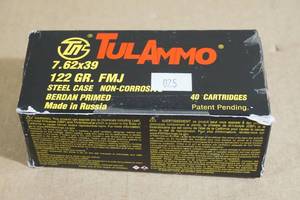 40 Tul Ammo 7.62 x 39mm 122 Gr FMJ Steel Case Ammo