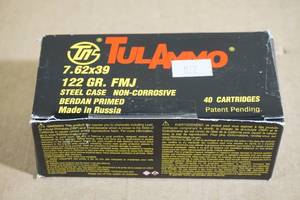 40 Tul Ammo 7.62 x 39mm 122 Gr FMJ Steel Case Ammo