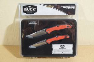 Buck 237 Large and 238 Small Liner Lock Knife Combo in Collector Tin