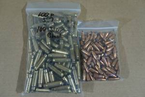 100 Primed 5.7 x 28mm Casings and 100 31 Gr Black Tip Bullets
