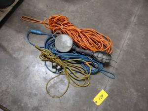 lot 174 image: (3) Extension Cords & Trouble Light...