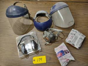 lot 179 image: Face Shields, Respirator, & Ear Muf...
