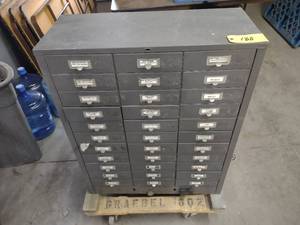 lot 188 image: 33 Drawer Parts Cabinet with Hardwa...