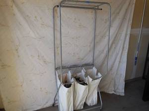 lot 2 image: 3 Hamper Laundry Caddy With Hangers & Hanging Rod 70H x 30W