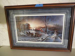 lot 5 image: Terry Redlin Framed & Matted Print The Pleasures Of Winter #1146424500 Signed 34x25