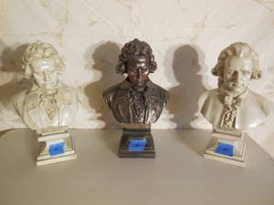 lot 10 image: 3-Plastic Busts-2-Beethoven, 1-Mozart