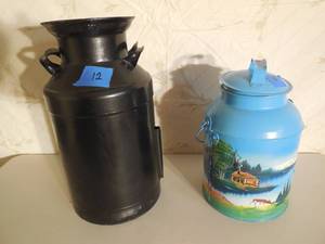 lot 12 image: 2-Old Milk Cans (Painted)