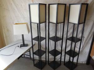 lot 51 image: 3-Tall Matching Lamps With Shelves & 1-Table Lamp