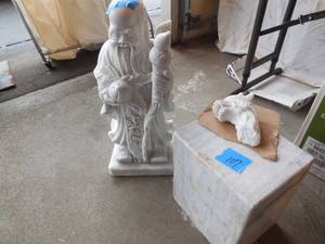 lot 107 image: Marble Chinese Figure With Marble Block Base (Dragon Head Is Broke Off) Very heavy Figure 23-Block 12 High
