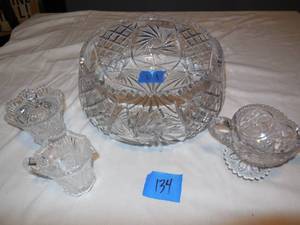 lot 134 image: Large Crystal Bowl, Crystal Cream & Sugar, Crystal Candy Dish