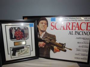 lot 141 image: Al Pacinos Scarface Poster & Framed Collage Of Scarface 25x37 & 20x24