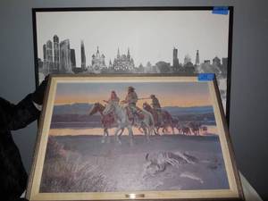 lot 154 image: 2-Large Pictures Russian 42x32, Western Charles Russell 34x24