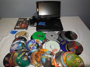 lot 159 image: Portable DVD Player & Many DVDs