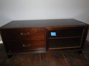 lot 162 image: TV Stand 2-Drawers & Sliding Glass Door