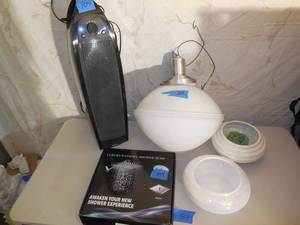lot 184 image: Holmes Air Purifier, Large Light With 300 Watt bulb, 2-Bowls, New In Box Square Shower Head 12x12