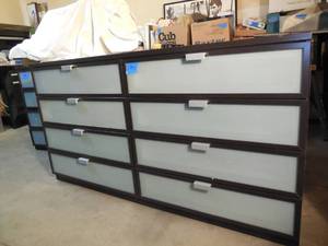 lot 189 image: 2-8 Drawer Matching Dressers With Opaque Glass Fronts 63x20x34H