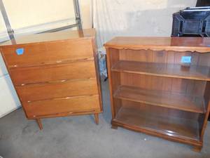 lot 192 image: 1-4 Drawer Chest, 1-Glass Panel Cabinet With Shelves