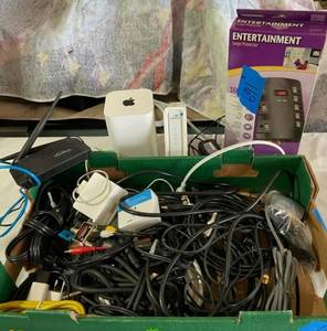 lot 169 image: Arris Surfboard, Surge Protector, My D-Link, Box Of Various Cables & Splitters