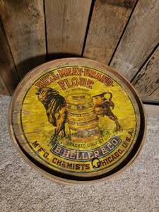 lot 37 image: Bull Meat Brand Flour Wood Barrel