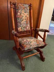 lot 53 image: Vintage Ornate Floral Rocker with Matching Footstool