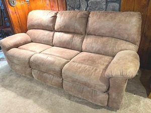 lot 243 image: Comfy Tan Upholstered Sofa