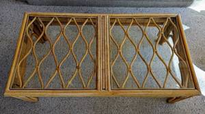 lot 34 image: Glass Topped Rattan Coffee Table