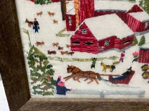 lot 284 image: 1970s Handmade Winter Scene Needlepoint Piece